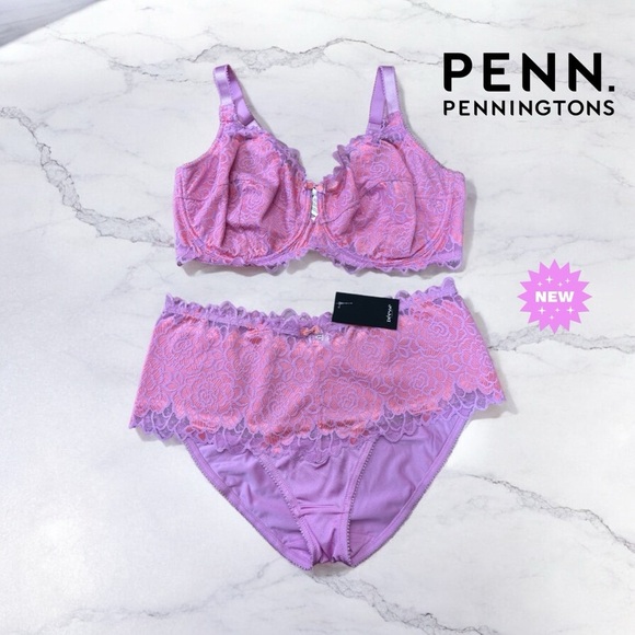 Penningtons, Plus Size Déesse Pink Lace Bra & Panty Set - 42DDD / 2X 🫦 - Picture 1 of 9